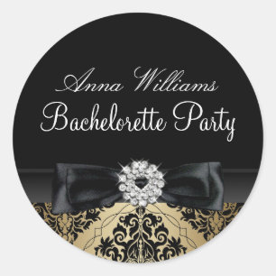 Gold & Black Damask Bachelorette Party Sticker