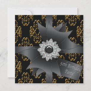 Gold Black Damask Gift Classy 50th Birthday Invitation