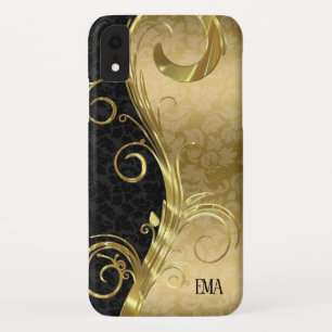 Gold Black Damask Gold Swirls iPhone XR Case