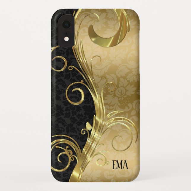 Gold Black Damask Gold Swirls Case-Mate iPhone Case (Back)