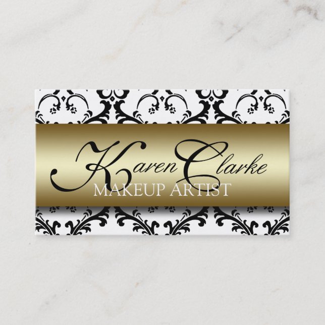 Gold Black Damask Makeup Artist Business Card (Front)