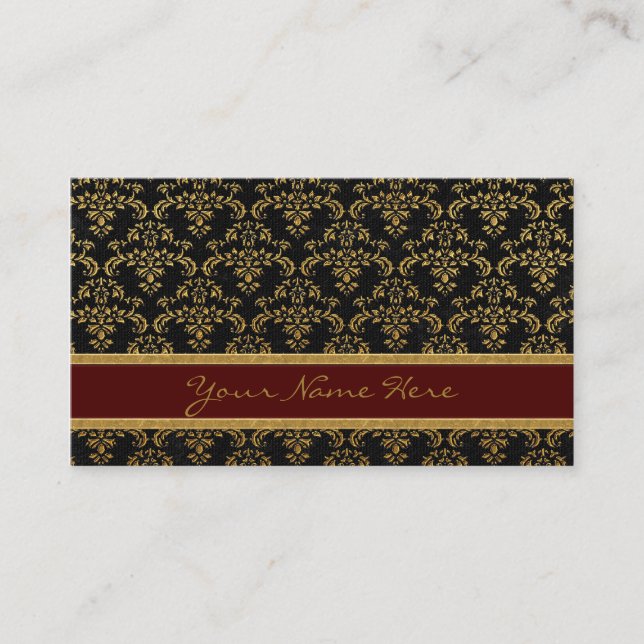 Gold & Black  Damask Pattern Business Card (Front)