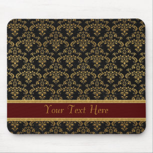 Gold & Black Damask Pattern Mouse Pad
