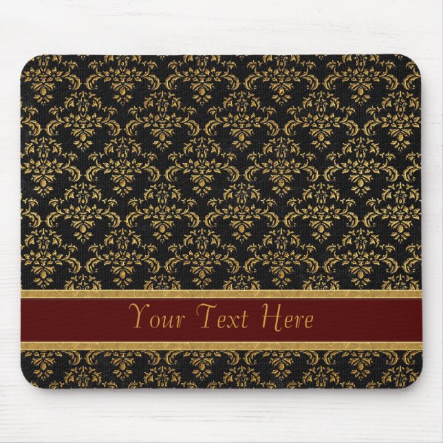 Gold & Black Damask Pattern Mouse Pad (Front)