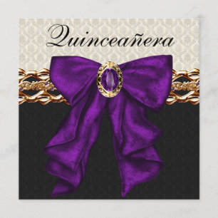 Gold Black Damask Purple Quinceanera Invitation