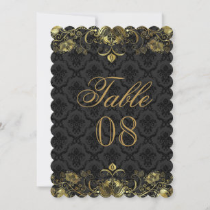Gold & Black Damask Table Number