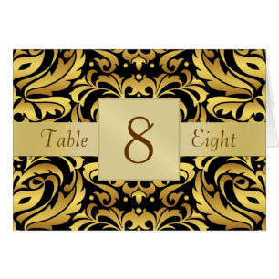Gold & Black Damask Table Number Folded Card