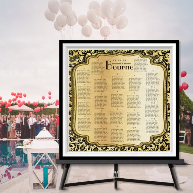 Gold & Black Damask Wedding Seating Chart (Creator Uploaded)