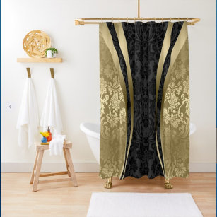 Gold & Black Damasks Geometric Modern Design Shower Curtain