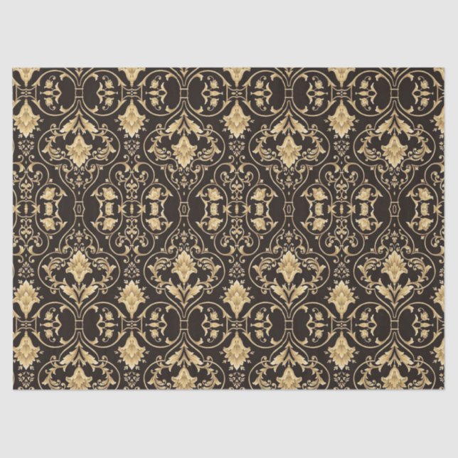 Gold Black Demask Goth Lace Pattern Decoupage   Tissue Paper (Front)