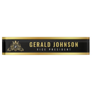 Gold-Black Desk Nameplate with Monogram