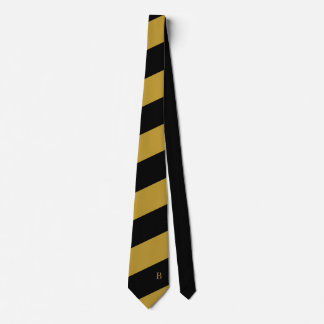Gold Black Diagonal Stripes Monogram Neck Tie