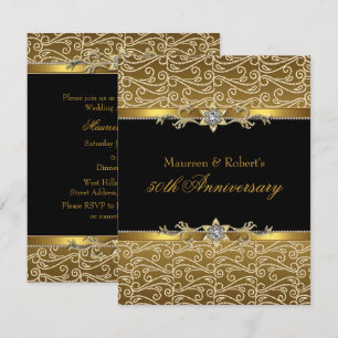 Gold Black Diamond 50th Anniversary Invitation