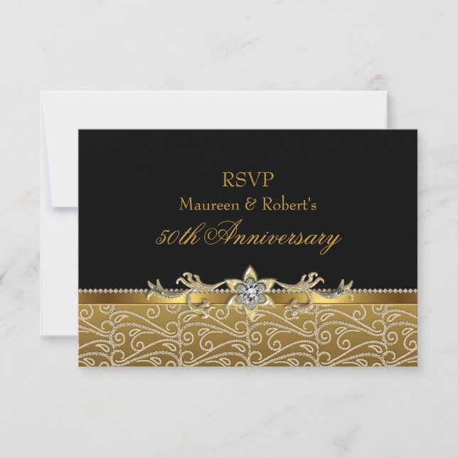Gold & Black Diamond 50th Anniversary RSVP Card (Front)