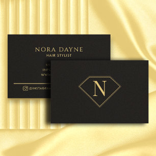 Gold Black Diamond Monogram Luxury Minimal Simple Business Card