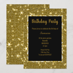 GOLD BLACK DISCO THEME ALL OCCASION BIRTHDAY BLK INVITATION