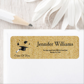 Gold Black Double Graduation Return Address Label