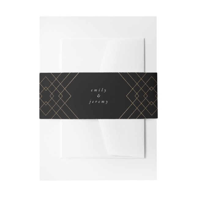 Gold Black Elegance Diamond Geo Deco Wedding Invitation Belly Band (Front Example)
