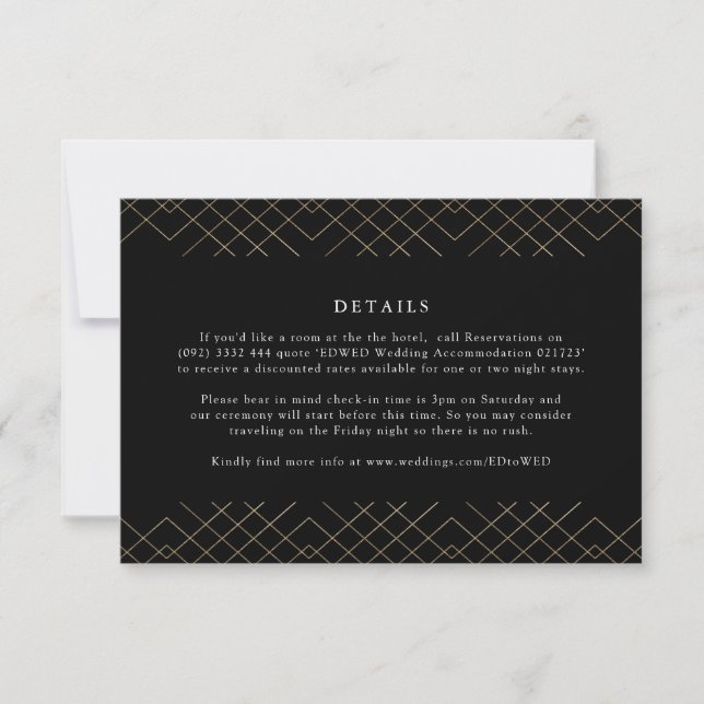 Gold Black Elegance Diamond Geo Deco Wedding RSVP Card (Front)