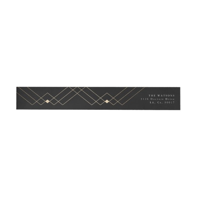 Gold Black Elegance Diamond Geo Deco Wedding Wrap Around Label (Individual)