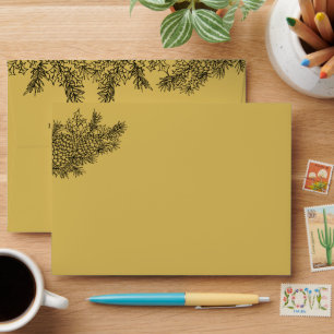 Gold Black Elegant Christmas Pine Botanical Envelope