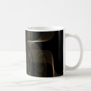 Gold, black, elegant, cool, unique trendy line art coffee mug
