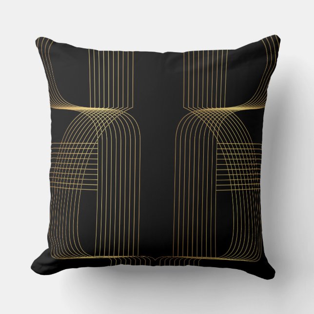 Gold, black, elegant, cool, unique trendy line art cushion (Front)