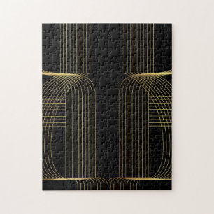 Gold, black, elegant, cool, unique trendy line art jigsaw puzzle