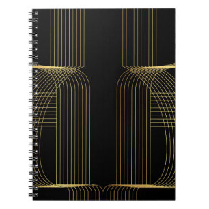 Gold, black, elegant, cool, unique trendy line art notebook