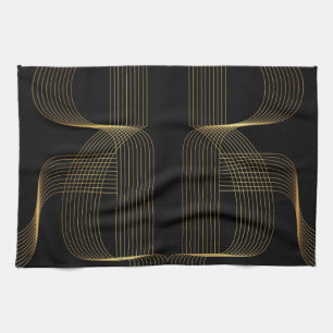 Gold, black, elegant, cool, unique trendy line art tea towel