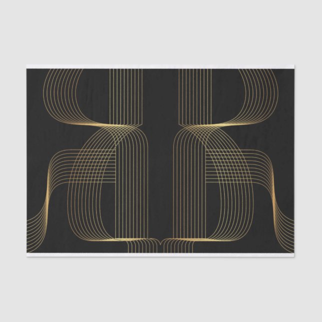 Gold, black, elegant, cool, unique trendy line art tissue paper (Front)