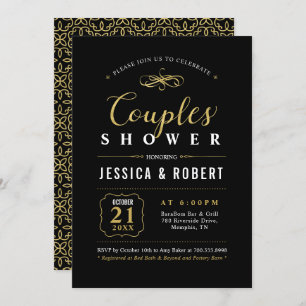 Gold & Black   Elegant Couples Wedding Shower Invitation