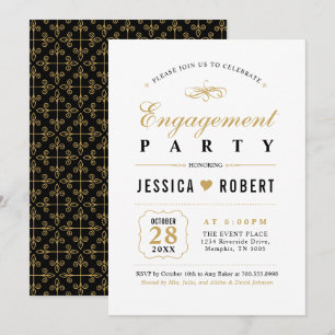 Gold & Black   Elegant Engagement Party Invitation