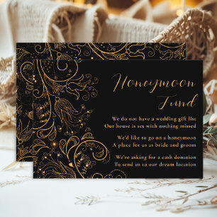 Gold Black Elegant Floral Wedding Honeymoon Fund Enclosure Card