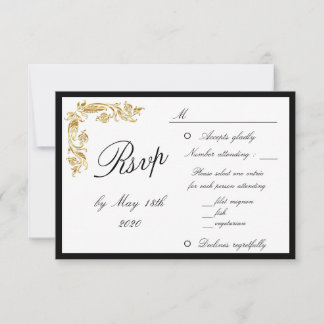 Gold Black Elegant Glamourous Wedding RSVP