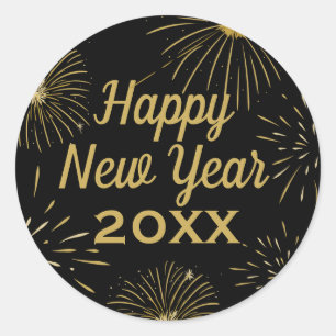 Gold Black Elegant Happy New Year Party Classic Round Sticker