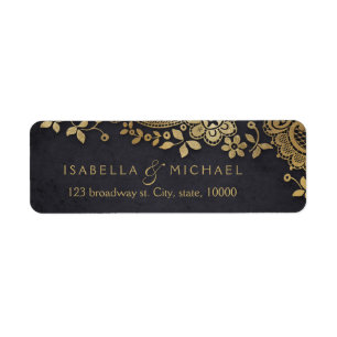 Gold black elegant lace wedding return address label