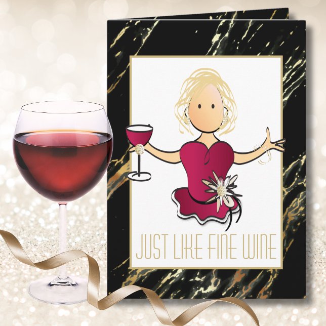 Gold Black Elegant Like Fine Wine Cartoon Birthday Card (Creator Uploaded)