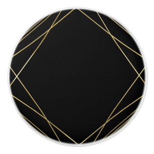 Gold & Black Elegant Modern Geometric Glam Deco Ceramic Knob