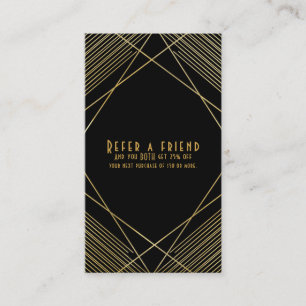 Gold Black Elegant Modern Glam Deco Refer a Friend Referral Card