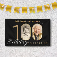 Gold Black Elegant Photo 100th Birthday Party