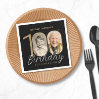 Gold Black Elegant Photo 100th Birthday Party