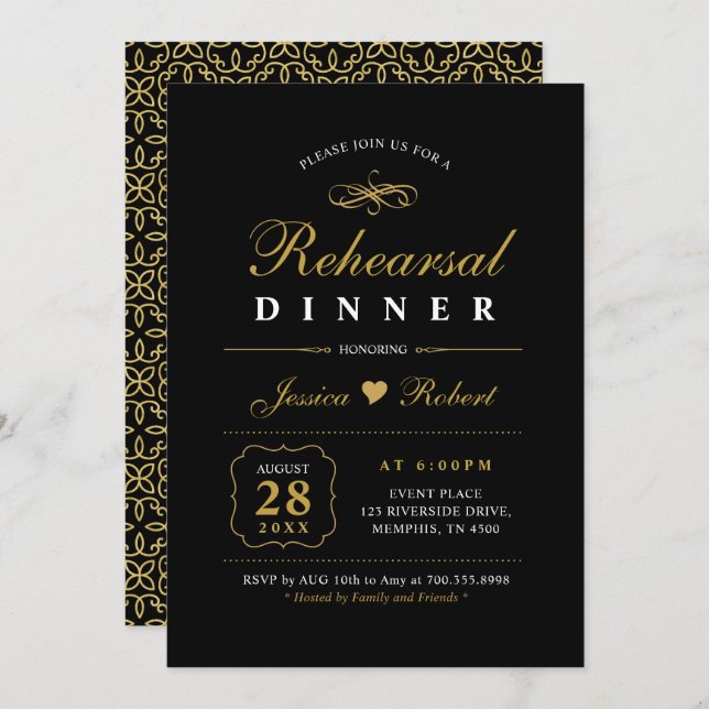 Gold & Black | Elegant Rehearsal Dinner Invitation (Front/Back)