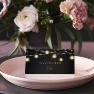 Gold Black Elegant Script Food Label Tent Place Card