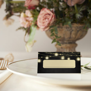 Gold Black Elegant Script Food Label Tent Place Card