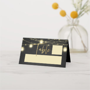 Gold Black Elegant Script String Lights Place Card
