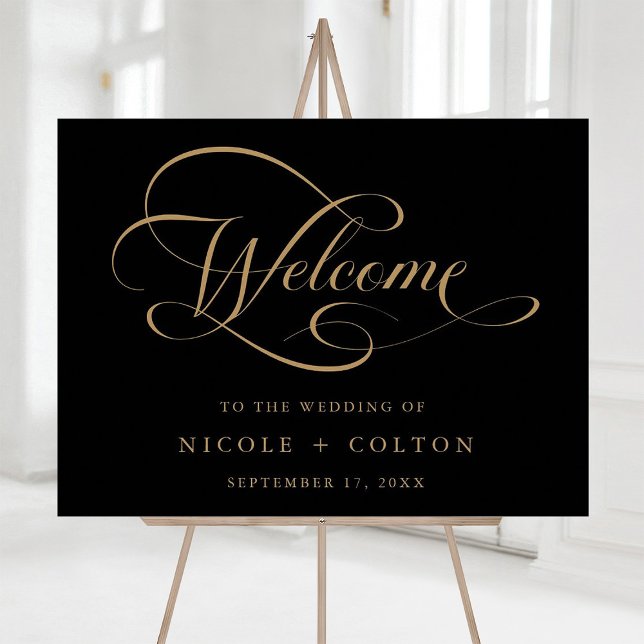 Gold & Black Elegant Script Wedding Welcome Sign (Creator Uploaded)