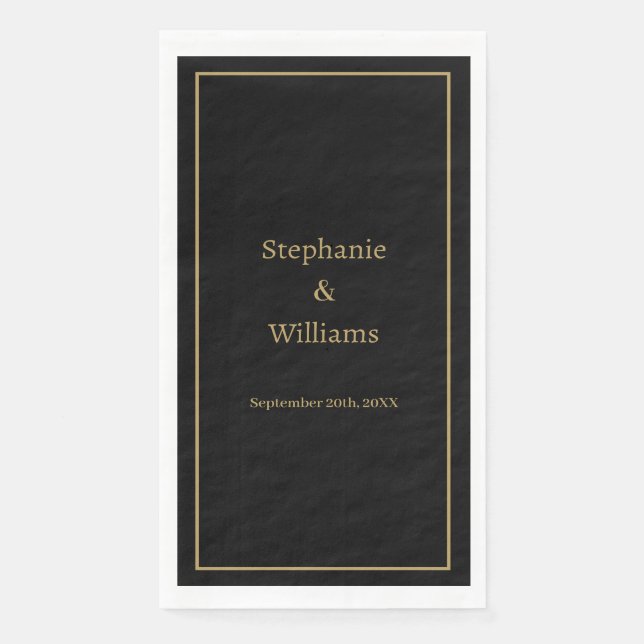 Gold Black Elegant Simple Name Minimal Wedding Napkin (Front)