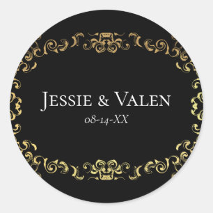 Gold Black Elegant Swirl Gothic Wedding Classic Round Sticker