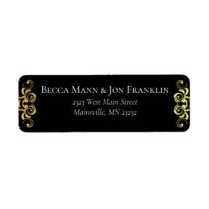 Gold Black Elegant Swirl Gothic Wedding Return Address Label